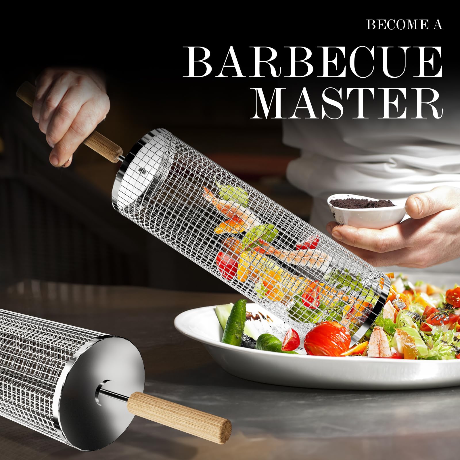 Rolling Grilling Basket with Handle - Libiyi
