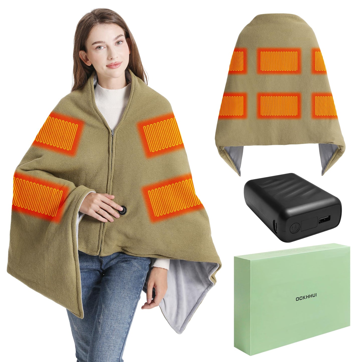 Portable Soft Zipper Electric Heated Blanket Shawl - Libiyi