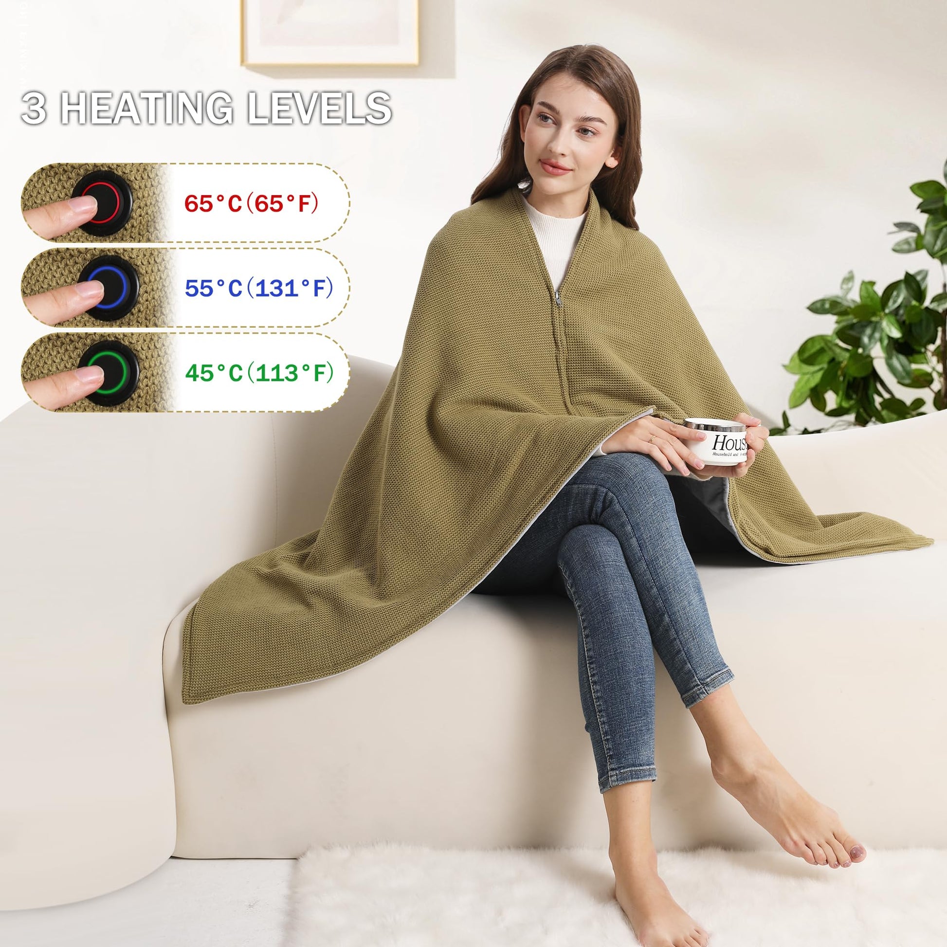 Portable Soft Zipper Electric Heated Blanket Shawl - Libiyi