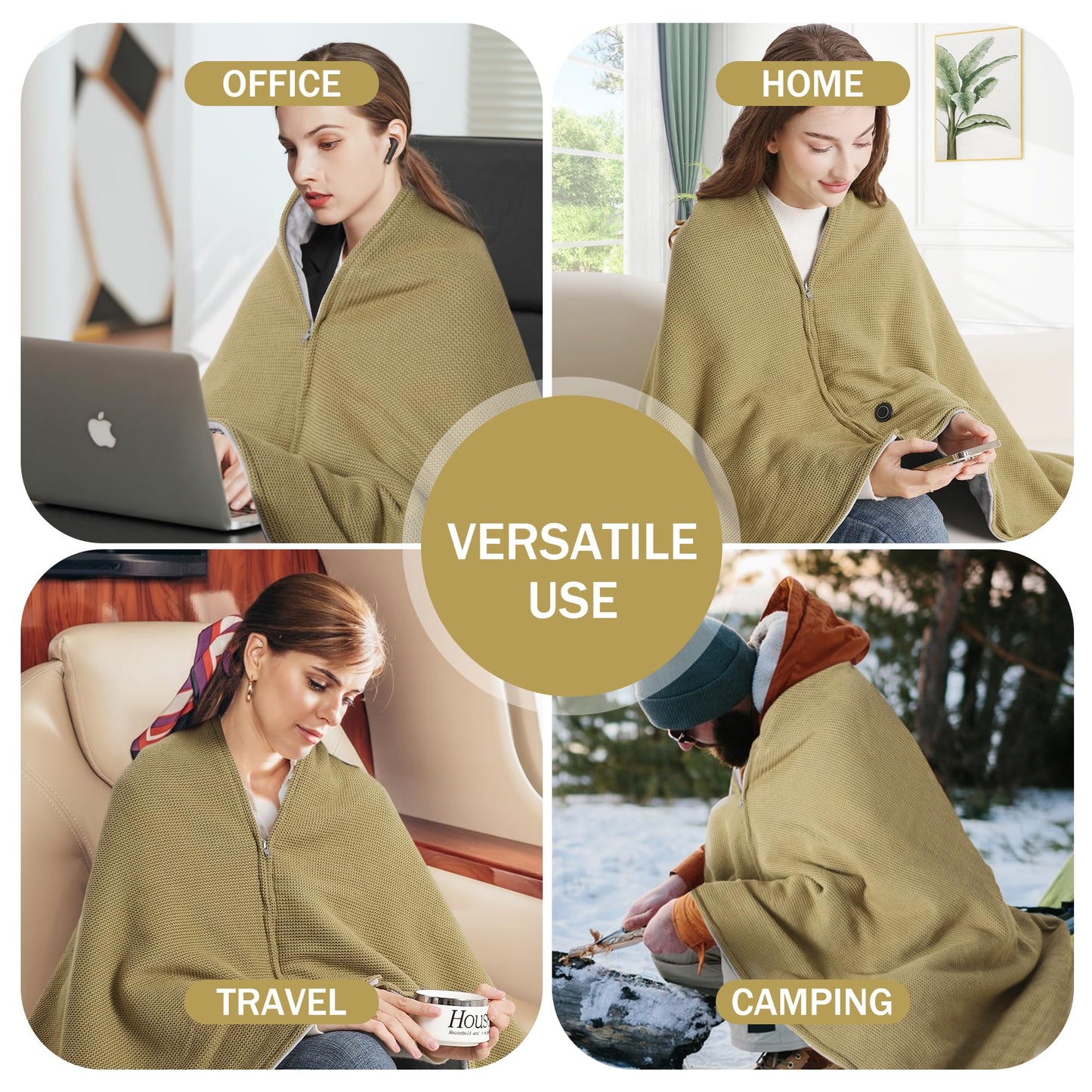 Portable Soft Zipper Electric Heated Blanket Shawl - Libiyi