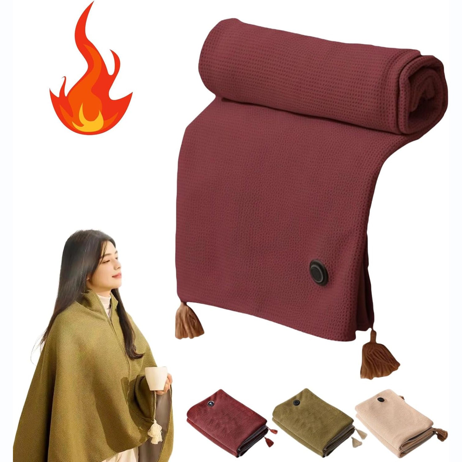 Portable Soft Zipper Electric Heated Blanket Shawl - Libiyi