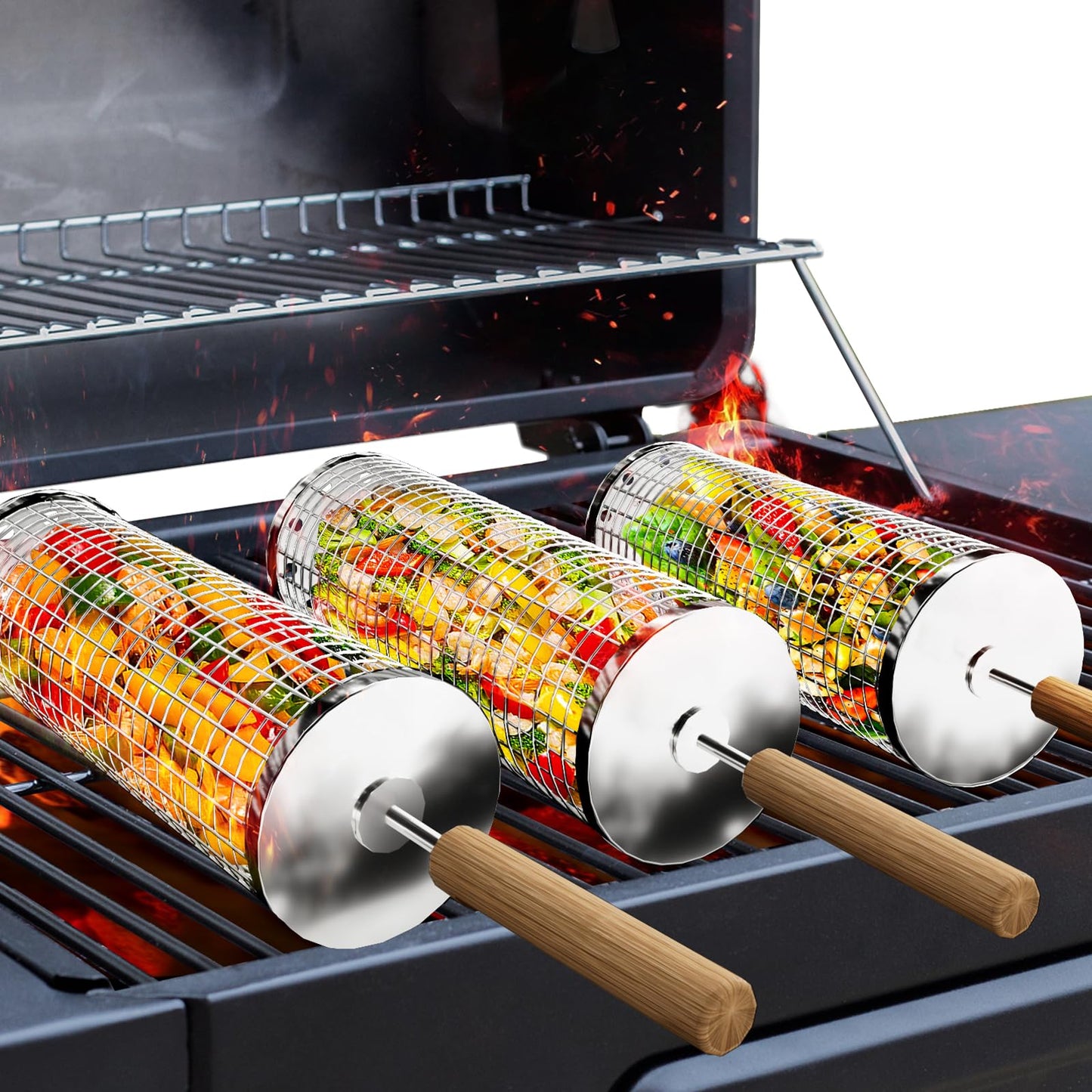 Rolling Grilling Basket with Handle - Libiyi