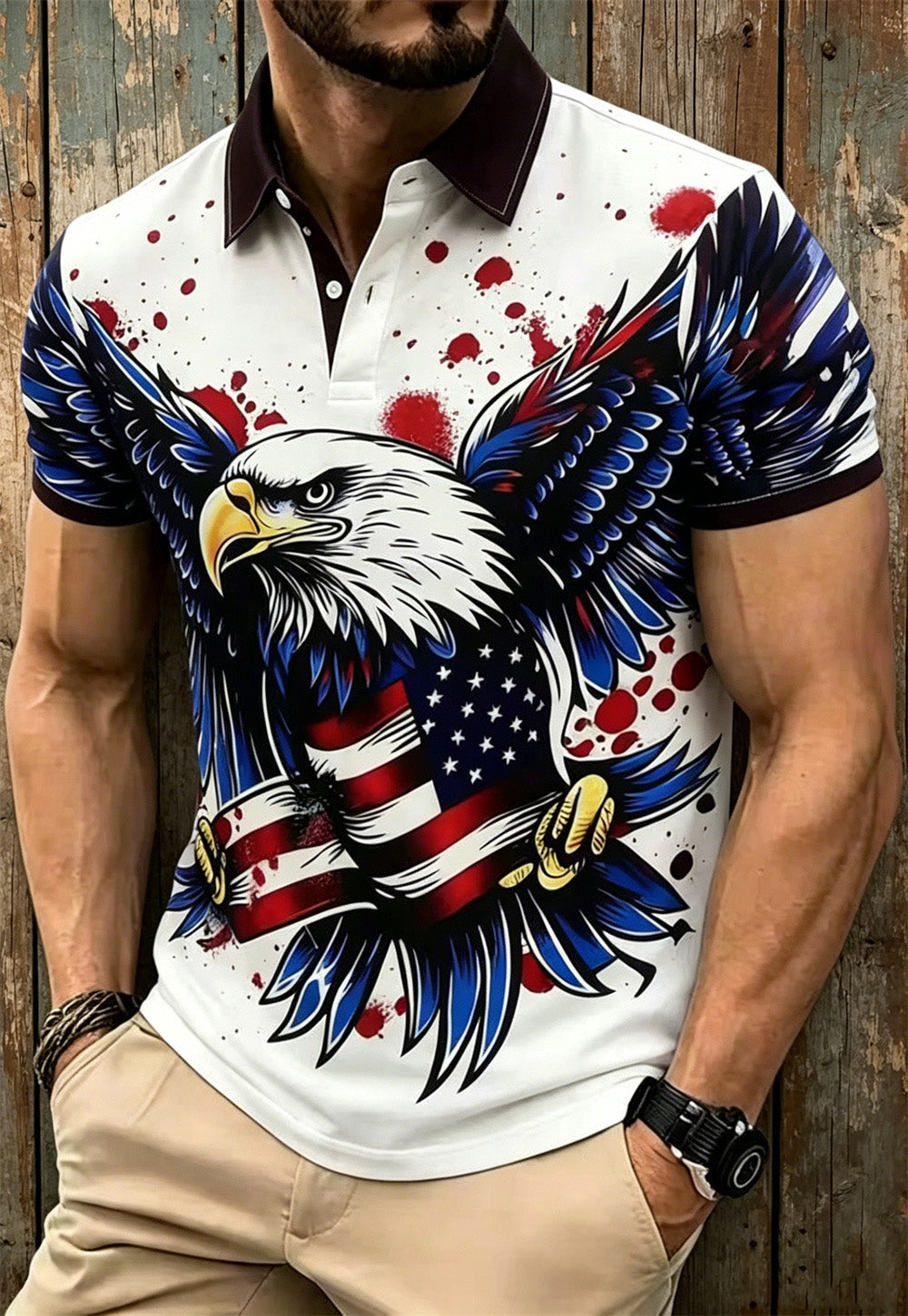 Men's American 250th Anniversary Print Casual Polo Shirt
