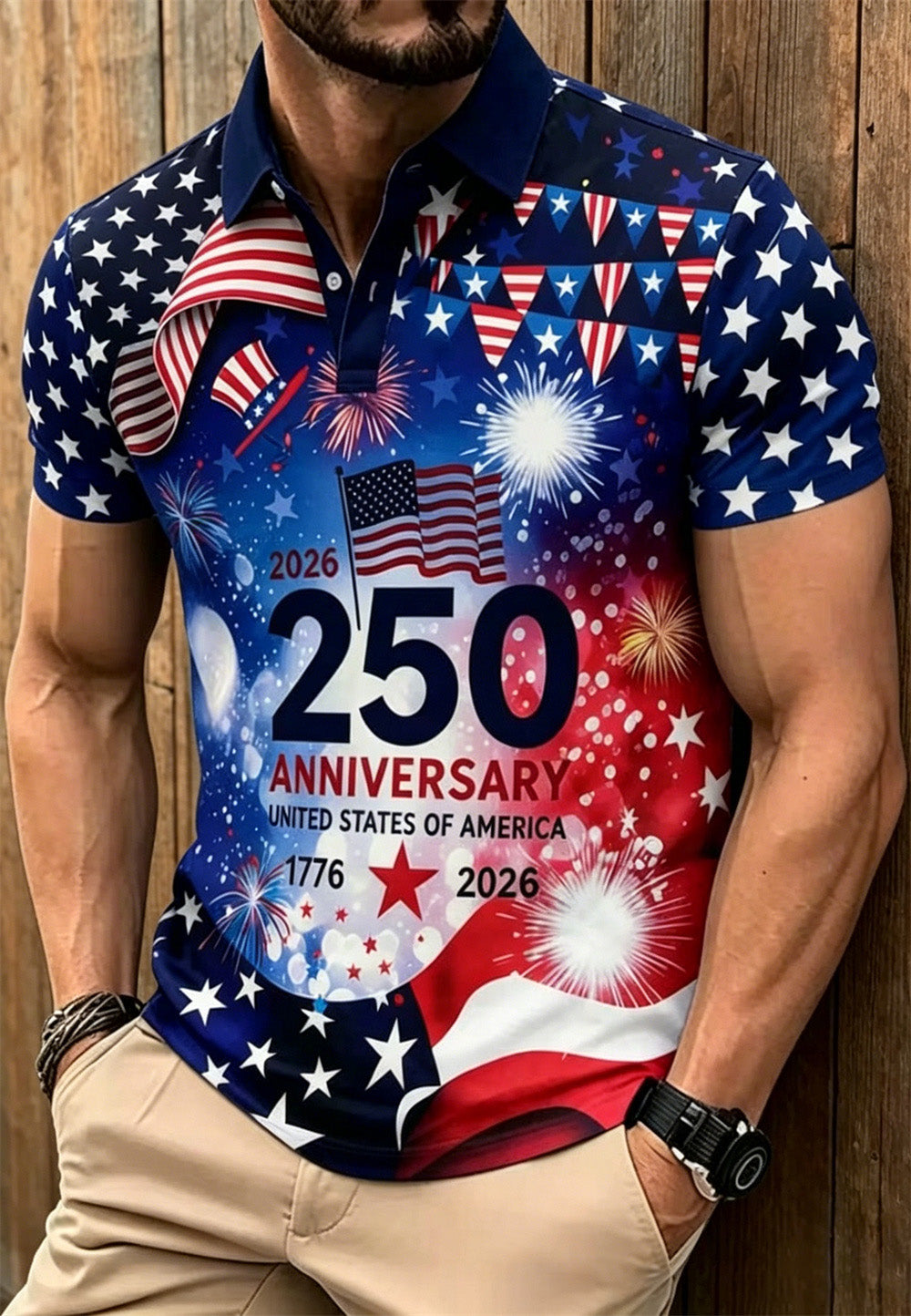 Men's American 250th Anniversary Print Casual Polo Shirt