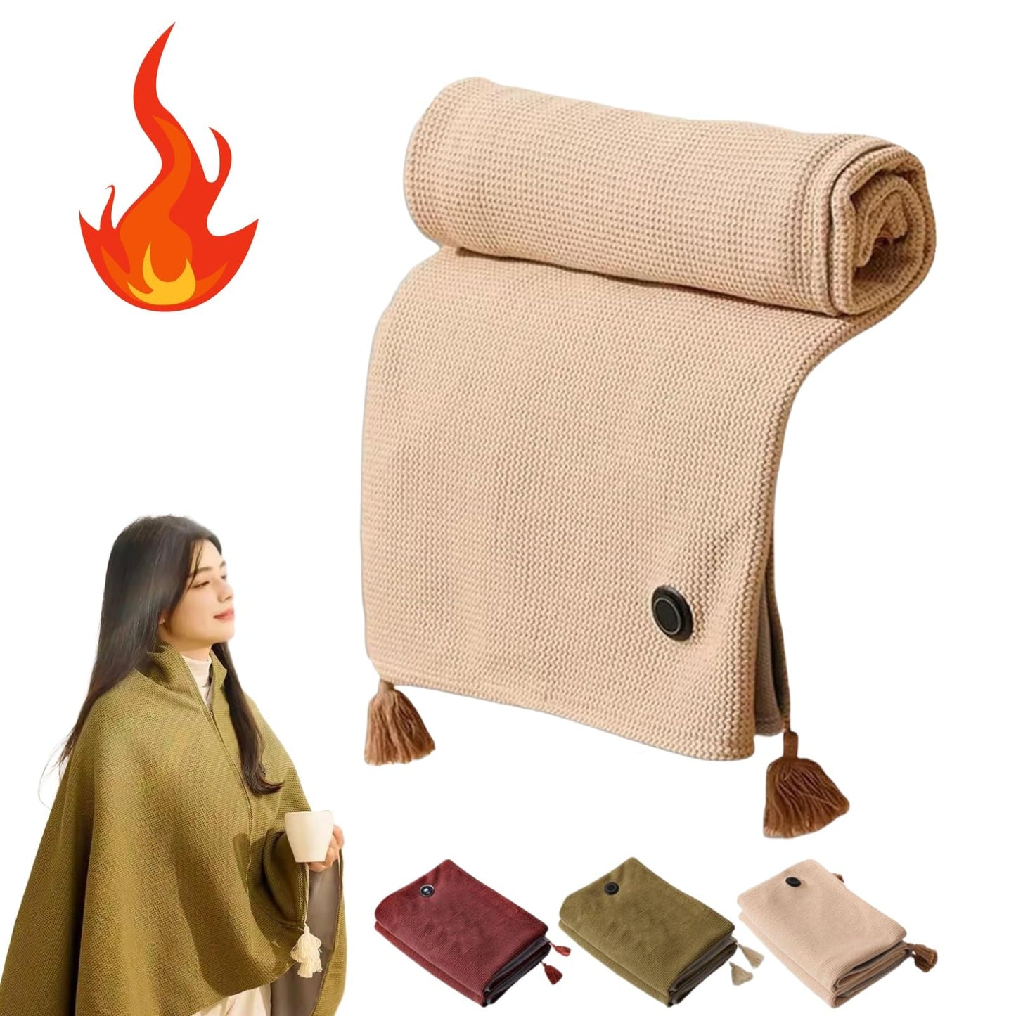 Portable Soft Zipper Electric Heated Blanket Shawl - Libiyi