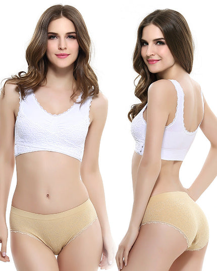 Women's Plus Size Lace Wide Straps Wireless Bra Front Closure Push Up Bras - Keillini