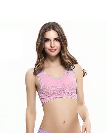 Women's Plus Size Lace Wide Straps Wireless Bra Front Closure Push Up Bras - Keillini