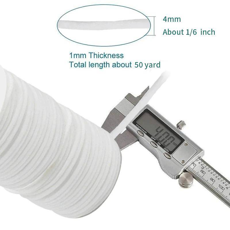 1/6 Inch(4mm)Flat Braided Elastic Cord/White Elastic Band (50 yards) - Libiyi