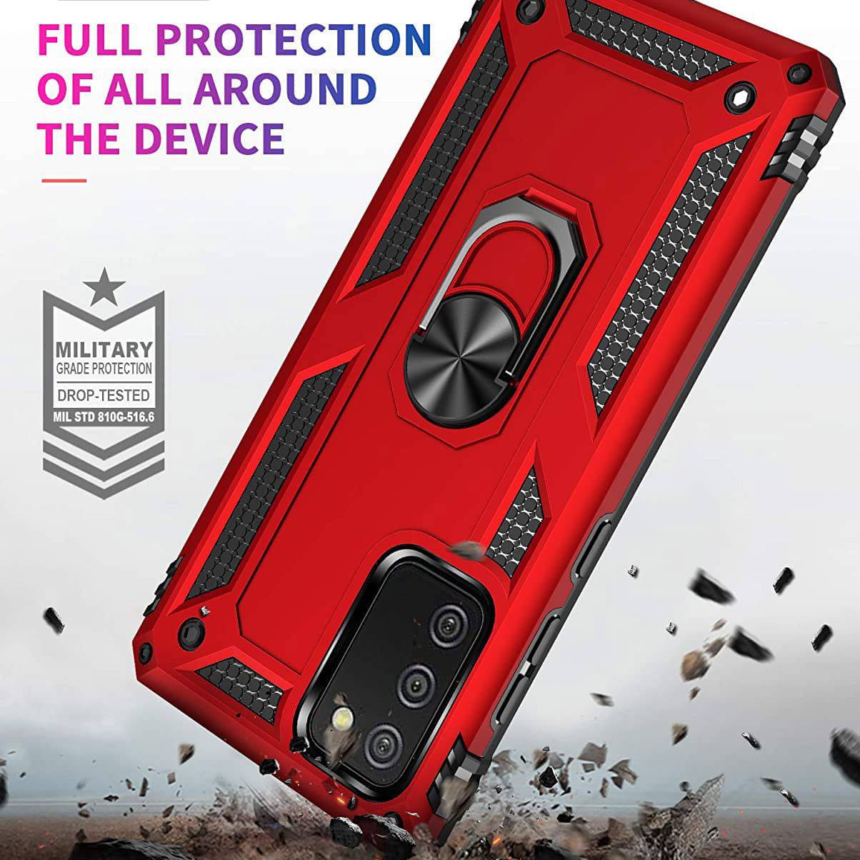 Samsung A02S Luxury Armor Ring Bracket Phone Case With 1-Pack Tempered Glass Screen Protector - Libiyi