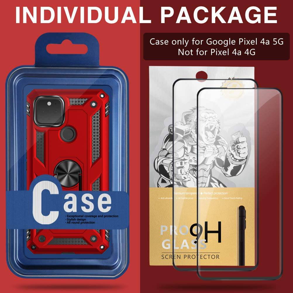 2022 Luxury Armor Ring Bracket Phone case For Google Pixel 4A With 2-Pack Screen Protectors - Libiyi