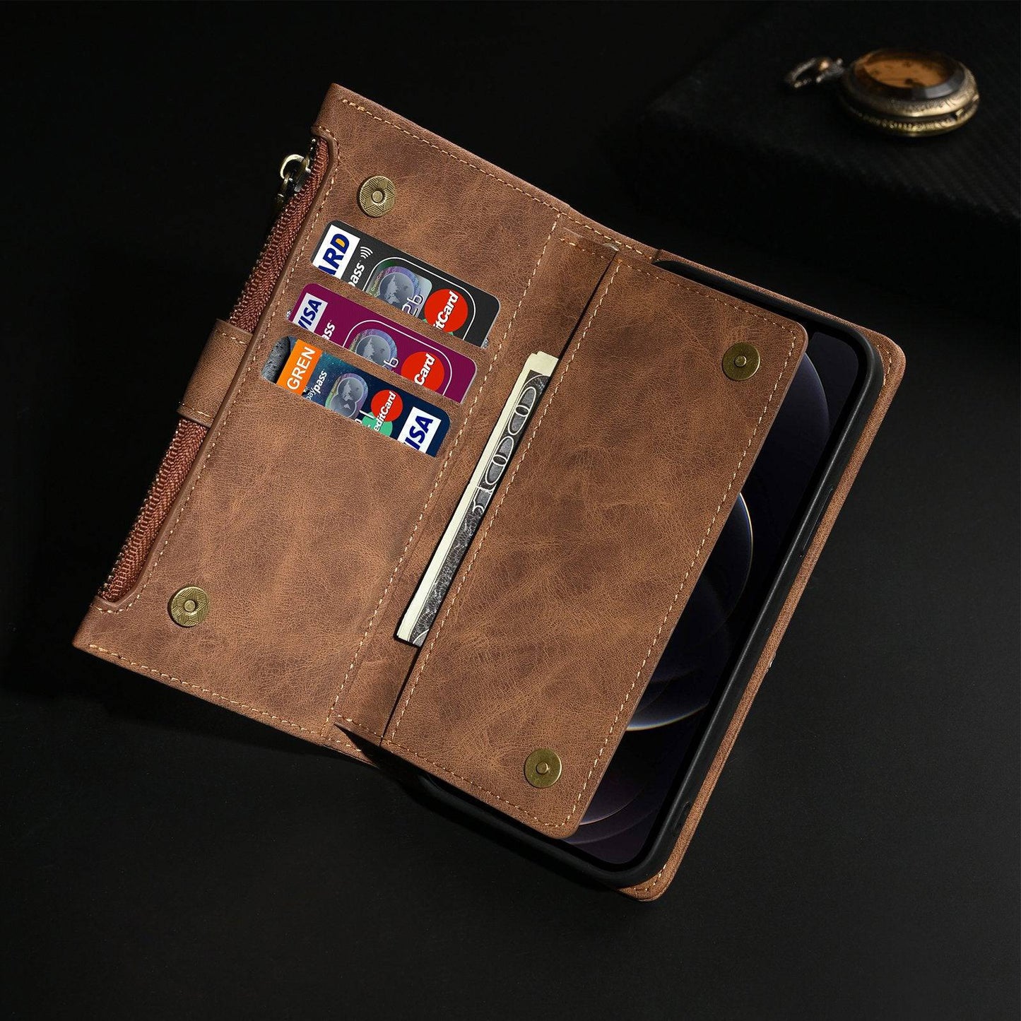 Luxury Leather Zipper Wallet Case For iPhone - Libiyi