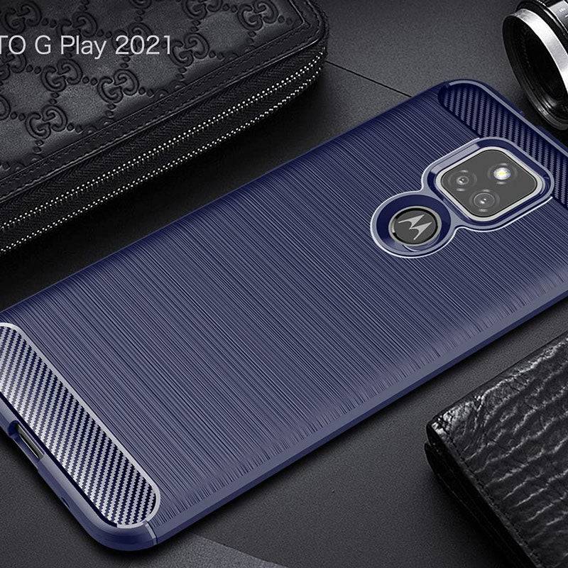 Luxury Carbon Fiber Case For Moto G Play 2021 With Screen Protector - Libiyi