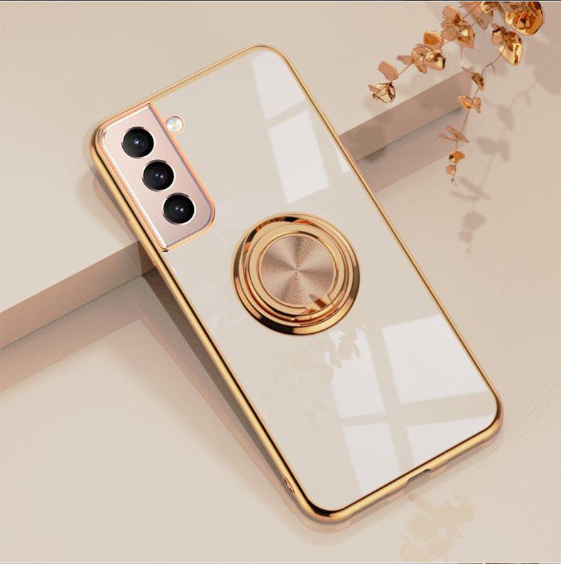 Shiny Plating Built-in Finger Ring Case For Samsung S21 FE - Libiyi