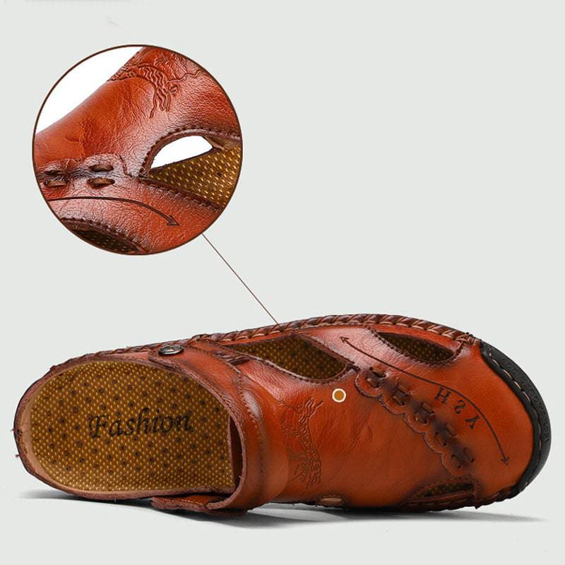 Libiyi Men's Casual Breathable Handmade Leather Sandals - Libiyi