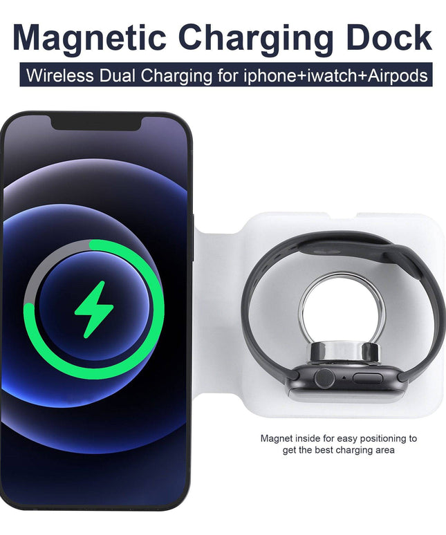 15W Qi Wireless Magnetic 2 in 1 Foldable Fast Charger for iPhone 12 11 Airpods Apple Watch - Libiyi
