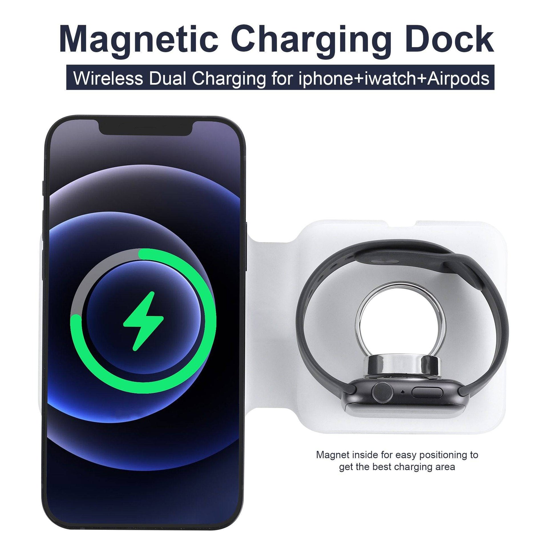 15W Qi Wireless Magnetic 2 in 1 Foldable Fast Charger for iPhone 12 11 Airpods Apple Watch - Libiyi