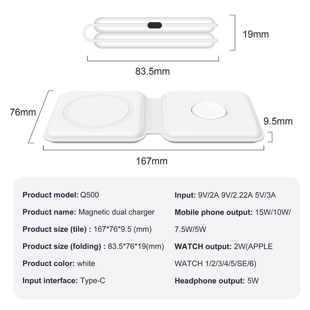 15W Qi Wireless Magnetic 2 in 1 Foldable Fast Charger for iPhone 12 11 Airpods Apple Watch - Libiyi
