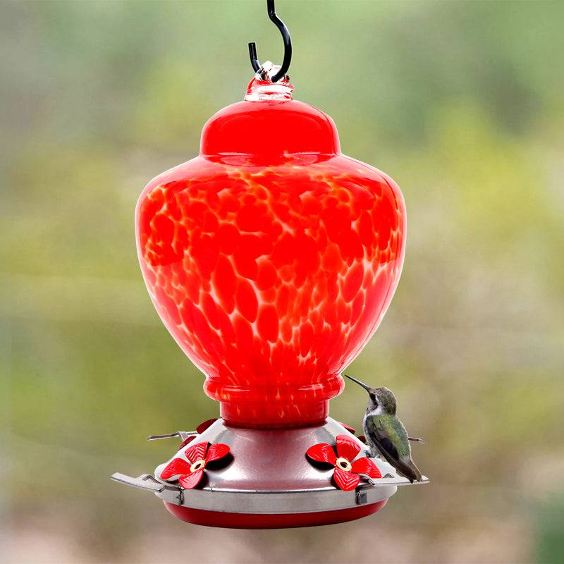 Hand Blown Glass Hummingbird Feeder  - 38 Ounces - Libiyi