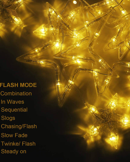LED Star Curtain Lights 12 Stars 8 Modes Christmas String Lights - Libiyi
